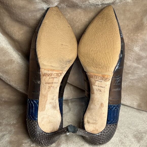 Jimmy Choo Metallic Leather Snakeskin Pumps 3.5" Heels Women's 37.5 US‎ Size 7.5 - Picture 7 of 9
